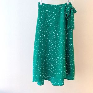 Small, Green with White Polka midi Dot Wrap skirt